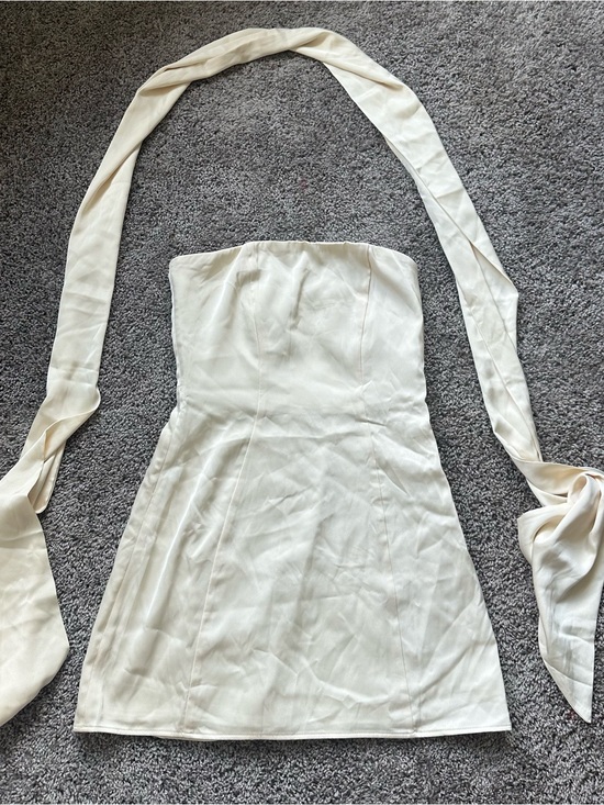 Oh Polly Dresses & Skirts - Oh Polly Strapless Cream Mini Dress with Long Sash